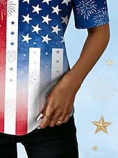  American Independence Day Women's T Shirt Tee Top Print Graphic American Flag Fashion Stylish Classic Short Sleeve One Shoulder Regular Tops Daily Going out Weekend Blue Red Summer Spring