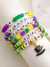 お買い得  アクセサリー-女性用アクリルブレスレットセット、マルチパターンデザイン、マルディグラテーマ、カーニバルやお祭りに最適