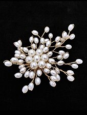 voordelige Huwelijk ACC-Damesbroche van imitatieparels, elegant bloemmotief met goudkleurige accenten, perfect voor bruiloften, feesten en formele gelegenheden, bruidsaccessoires en avondkleding.