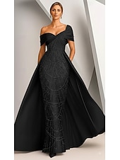 preiswerte Ballkleider-Ballkleid Meerjungfrauen-/Trompetenabend Bodenlang Perlenbestickt Abendkleid Kleid der Brautmutter Abendkleid Elegant seidig Halbformelle Kleider Ärmellos Schulterfrei Abschlussball Hochzeit Stretch