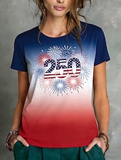  Giorno dell'Indipendenza Americana Per donna Maglietta Stampato Grafico Bandiera Americana Elegante Classico Casual Manica Corta Girocollo Top Regolari Quotidiano Sportivo Uscire Blu Estate Primavera