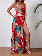 tanie Sukienki kwiatowe na co dzień-Damskie Sukienka maxi Codzienne sukienki Sukienka w kwiatki Sukienka na ramiączkach Elegancja Moda Nowoczesny Na zewnątrz Urlop Wyjściowe Regularny Kwiaty Bez rękawów W serek Biały Lato Wiosna