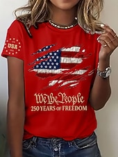 baratos Dia da Independência Top-Dia da Independência Aniversário Americano Camiseta Patriótica Feminina Gráfica Bandeira Letra Vintage Moda Estilosa Manga Curta Gola Redonda Estampa Diária Final de Semana Azul Preta Branca Vermelha