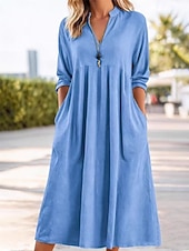 economico Vestito Semplice-Per donna Abito Midi Abito a Tubino Vestito Casual Elegante Vintage Moda Quotidiano Vacanza Uscire Vestibilità comoda Semplice Manica Lunga Scollo a V Blu Bianco Rosa Verde Primavera Autunno