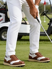 voordelige Heren Golf Schoenen-Rode en witte golfschoenen voor heren, ademend bovenwerk met gripvaste buitenzool, lichtgewicht en comfortabel, ideaal voor golfers en buitensporters.