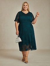  Femmes Robe Midi Robe en Chiffon Robe trapèze Élégant Manche flottante Quotidien robe demoiselle d honneur Dentelle Coupe régulière Fleuri Manche Courte Col en V Vert