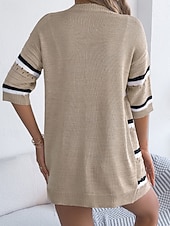 billiga Enkla blusar-Dam Skjorta Blus Stickad Randig Stylish Klassisk Modern Halvlång ärm V-hals Vanliga toppar Dagligen Helgdag Utekväll Vin Brun Kaki Sommar Vår