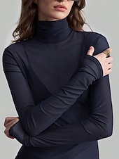 economico Top in Pizzo-Per donna Blusa Patchwork Rete Tinta unica Elegante Classico Moderno Manica Lunga Dolcevita Top Regolari Quotidiano Ferie Uscire Blu Nero Rosso Marrone Verde Estate Primavera Autunno Inverno