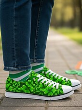  Sneakers basse da donna con stampa trifoglio di San Patrizio: classiche scarpe casual in tela con lacci per adolescenti e adulti, perfette per lo streetwear, la scuola e le uscite festive