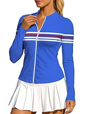 tanie Koszula damska-Damskie Geometryczny Pasek Topy Koszulka sportowa Koszulka do tenisa Koszulka tenisowa Długi rękaw Zamek Kwiaty UPF50+ Odporny na UV Wysoka elastyczność Odprowadza wilgoć Oddychający Siatkówka
