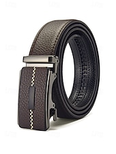 cheap Wedding Accessories-Men's Genuine Leather Automatic Buckle Belt in Black &amp; Coffee, Classic Business Dress Belt for Men, Durable Real Leather, Adjustable Fit, Ideal for Weddings, Business Meetings &amp; Formal Occasions