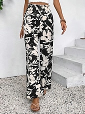 Χαμηλού Κόστους φαρδύ πόδι &amp; ψηλόμεσο-Γυναικεία Πλατύ Πόδι κινέζικα Διακοπές Κομψό στυλ street Απλός Πλήρες μήκος Μεσαία Μέση Φλοράλ Ελαστική ζώνη μέσης Εκτύπωση Άνετα Άνεση Υψηλή Ελαστικότητα Καθημερινά ΕΞΩΤΕΡΙΚΟΥ ΧΩΡΟΥ Διακοπές