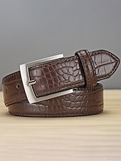 abordables Cinturones de hombre-Cinturón ajustable de piel sintética con estampado de cocodrilo para hombre, varios colores, perfecto para bodas y uso diario, diseño duradero y elegante.