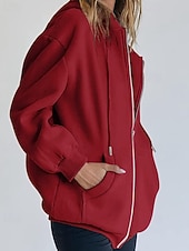 Недорогие Толстовки и Кофты-Женская объемная толстовка на молнии с длинными рукавами, повседневная толстовка с капюшоном и карманами для повседневной носки, несколько цветов.