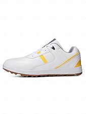 cheap Women's Golf Shoes-Women's Classic White / Yellow Lace-up Golf Shoes – Non-Slip Shock-Absorbing Athletic Sneakers for Lady Golf Players, Course Training, Weekend Matches, Country Club Style &amp; Outdoor Walking