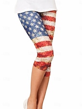  leggings da donna per il giorno dell'indipendenza americana, moda per le vacanze, stile streetwear, pantaloni capri a vita alta, bandiera, comfort, morbidi, comodi, elastici, per tutti i giorni, all'aperto, vacanza, blu, rosso, estate, primavera, autunno,