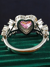 ieftine Ziua Îndrăgostiților-Inel de damă în formă de inimă cu piatră prețioasă roz – material din aliaj, pietre roz și transparente, design elegant – perfect pentru nunți și Ziua Îndrăgostiților