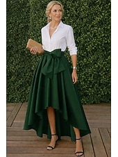 Χαμηλού Κόστους Σετ φορεμάτων της μαμάς-Γραμμή Α Επίσημος κοστούμι Κάτω από το γόνατο Νυφικό καλεσμένο Φόρεμα Μητέρας της Νύφης Μακρυμάνικο 3/4 Μήκος Μανικιού Κολάρο Πουκαμίσου Κομψό Βίντατζ Απλός Επίσημο Επισκέπτης γάμου Σατέν με