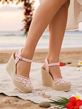 economico sposa-sandali con zeppa espadrillas in pizzo bianco da donna - tacchi a spillo traspiranti all'uncinetto con cinturino alla caviglia - eleganti scarpe da sposa boho per la spiaggia &amp;matrimoni all'estero