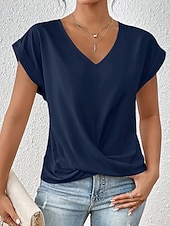 Χαμηλού Κόστους Βασικά Ψεύτικα Πουκάμισα-Γυναικεία Μπλουζάκι Συμπαγές Χρώμα Κλασσικό Καθημερινό Κοντομάνικο Λαιμόκοψη V Κανονικά μπλουζάκια Καθημερινά Εξόδου Σαββατοκύριακο Μαύρο Λευκό Ανθισμένο Ροζ Κρασί Βαθυγάλαζο Καλοκαίρι Άνοιξη