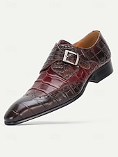お買い得  僧侶の靴-メンズバーガンディクロコダイルレザーシューズ - 光沢のある仕上げの高級バックルデザイン。フォーマルなイベント、オフィスウェア、夜のお出かけ、結婚式に最適です。
