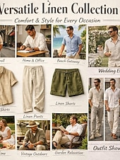 abordables Vacaciones-Hombre Camisa Camisa de lino Camisa de verano Camisa de playa camisa hawaiana Tiras verticales Casual Diario Azul Piscina Rosa Manga Corta Cuello Primavera verano Ropa
