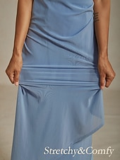  Naisten Maksimekko Kotelomekko Tyylikäs Laskostettu Yhtenäinen väri Lyhythihainen Pitkähihainen V kaula-aukko Pölyinen sininen