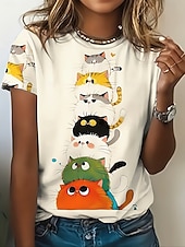 abordables T-shirt Animaux-Femmes T-shirt Imprimé Graphique Animal ancien Élégant Classique Manche Courte Col ras du cou Col rond Hauts Réguliers Quotidien Week-end Blanc / Noir Noir Blanche Été Printemps Automne Hiver