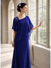 cheap Ankle Length-A-Line Ankle Length Party Dress Cocktail Dress Wedding Guest Dress Mother of the Bride Dress Short Sleeve Square Neck Elegant Simple Formal Wedding Guest Formal Evening Chiffon with Solid Color