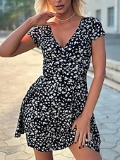 economico Abiti floreali-Per donna Abito maxi Abito a trapezio Vacanza Casual All'aperto Uscire Vestibilità regolare Floreale Grafico Manica Corta Scollo a V Nero Bianco Marrone Verde Estate Primavera