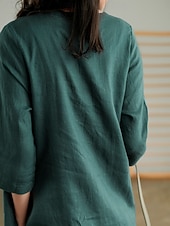 economico Vestiti-Per donna Abito Midi Abiti effetto lino Abito a Tubino Abito Estivo Casual Quotidiano Vestibilità comoda Semplice Manica 3/4 Scollo a V Blu Arancione Verde Beige Estate Autunno