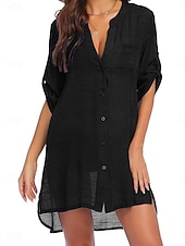 economico Abiti da spiaggia-Per donna Mini Abito Abito Bianco Abito da Spiaggia Abito nero Copricostume Elegante Moda Classico Quotidiano All'aperto Spiaggia Vestibilità comoda Semplice Mezza Manica Scollo a V Blu Nero Bianco