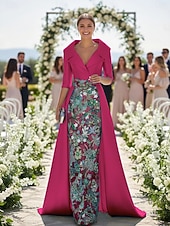 economico Lunghezza del pavimento-Linea ad A Tubino Colonna Lunghezza al pavimento Perline ricamate Abito da invitata a nozze Abito Formale Abito da cerimonia per signora Manica 3/4 Scollo a V Colletto a Camicia Elegante Vintage