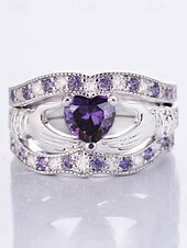 voordelige Huwelijk ACC-Damesringenset met 3-in-1 hartvormige amethist, gemaakt van legering, verkrijgbaar in meerdere kleuren, elegant ontwerp voor bruiloften, Valentijnsdag en feestjes.