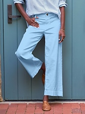 abordables Fondos-Mujer Pantalones con tacto de lino Perneras anchas Chinos Pantalones de verano Vacaciones Ropa de calle Básico Hasta el Tobillo Media cintura Plano Bolsillo Confortable Comodidad Rígido Diario
