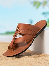 abordables sandalias-Sandalias elegantes de piel sintética para hombre: diseño de correa ajustable, ideales para bodas en la playa y eventos al aire libre.