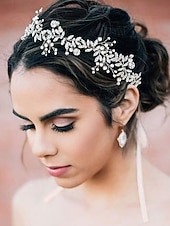 preiswerte Hochzeit ACC-Brauthaarschmuck, gold-weißer Haarreif aus Polyester mit Strass- und Perlenverzierungen, elegante Brauthaaraccessoires