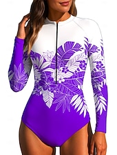 baratos Rash Guards de Uma Peça-Mulheres Segunda-pele para Mergulho Roupa de banho Roupas de Banho Esportivas Floral Tropical Zip Up UPF50+ Secagem Rápida Leve Manga Longa Camisa de Natação Surfe Praia Esportes Aquáticos Verão