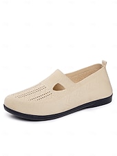 voordelige Platte damesschoenen-Paarse, ademende gebreide ballerina's voor dames met een brede pasvorm – lichtgewicht, elastische instapschoenen, minimalistische casual stijl voor wandelen, werk, reizen en dagelijks comfort.