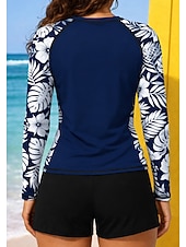 voordelige Surf Tankini's en Bikinis-Dames Normaal Rashguard-badpak Uitslagbescherming Zwempak met bloemenprint Flora Tropisch Kleurblokkering 2-stuks Verwijderbare vulling boyleg UV-zonbescherming UPF50+ Elastisch Lange mouw