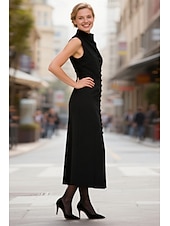 preiswerte Schlauch-Abendkleider-Schlauchkleid Knöchellänge Tee-Länge Abendkleid Ballkleid Festliche Kleidung Elegant Ärmellos Königin Anne Formell Hochzeitsgast Stretchstoff mit Knöpfe Schlitz Einfarbig