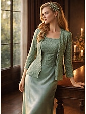 abordables Conjuntos de vestidos para mamá-Conjuntos de vestidos Vestido de invitada de boda largo hasta el suelo Vestido de la madre de la novia Manga larga Cuello redondo Elegante Simple Invitada de boda con color sólido