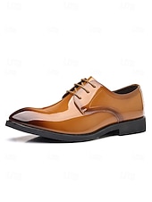 abordables Zapatos Derby-Zapatos de vestir de charol marrón brillante para hombre, elegantes zapatos formales para bodas, ideales para novios, padrinos de boda e invitados a la boda, cómodos y elegantes para ocasiones formales de boda.