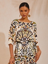 billige t-skjorter for kvinner-vintage leopardsmykker flagrende chiffontopp