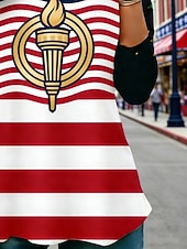  Ημέρα Αμερικανικής Ανεξαρτησίας Γυναικεία Μπλουζάκι Μπλουζάκι μπλουζάκι Στάμπα Γραφική Ριγέ Μοντέρνα Στυλάτο Κλασσικό Μακρυμάνικο Στρογγυλή Λαιμόκοψη Κανονικά μπλουζάκια