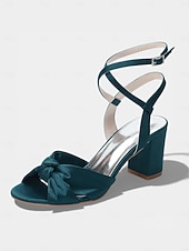economico Damigella d&amp;#39;onore-sandali da donna con tacco a blocco in raso fucsia, scarpe eleganti con cinturino alla caviglia e fiocco per damigelle d'onore per matrimoni all'aperto in giardino