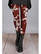  Women's Pants Trousers Leggings Cozy Leggings Streetwear Casual Full Length High Waist Floral Elastic Waist Print Breathability Comfortable Stretchy Vacation Street Daily Wear Red Blue Purple Orange