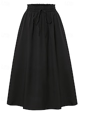 ieftine Fuste casual-Pentru femei Elegant Modă Casual Maxi Talie Medie Fuste Simplu Zdrobit Cordon Micro-elastic Zilnic Stradă Roșu Vin Bleumarin Negru Roz Vară