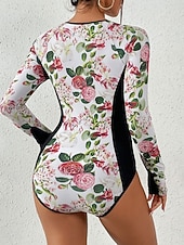 levne Jednodílné plavky-Dámské Plavky Jeden kus Monokini Plavky Zaštíhlující Vysoký pas Štíhlý prázdniny Oblečení na pláž Květinový Kulatý Dlouhý rukáv Plavky