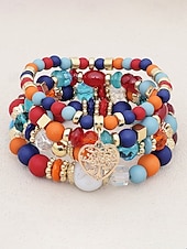 Χαμηλού Κόστους Γυναικείο βραχιόλι-Γυναικείο σετ βραχιολιών από ακρυλικό και κράμα αλουμινίου σε στυλ boho – πολλά χρώματα, γούρι σε σχήμα καρδιάς, ιδανικό για την ημέρα του Αγίου Βαλεντίνου και για καθημερινή χρήση